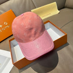Louis Vuitton pink monogram baseball cap with curved brim and stitched panels