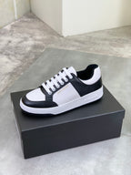 YSL unisex sneakers, black and white leather, white lace-up front, platform sole