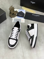 YSL unisex sneakers, black-and-white leather with white laces and thick sole