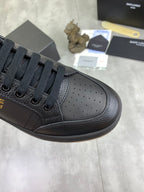 YSL unisex lace-up leather sneaker toe, perforated leather and gum sole, dark blue-black