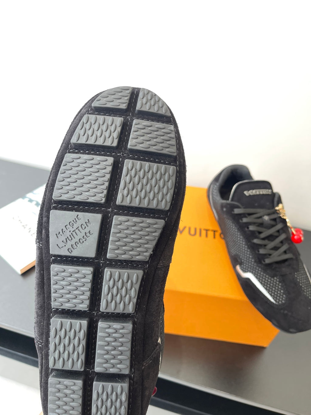 Sneaker outsole tread with textured rubber pattern view