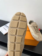 Beige Louis Vuitton ladies sneakers outsole with square tread pattern