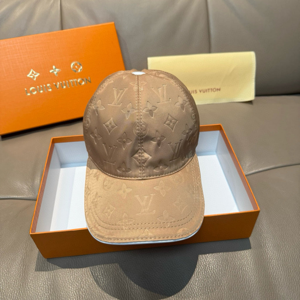 Louis Vuitton monogram baseball cap, beige with front center seam and curved brim