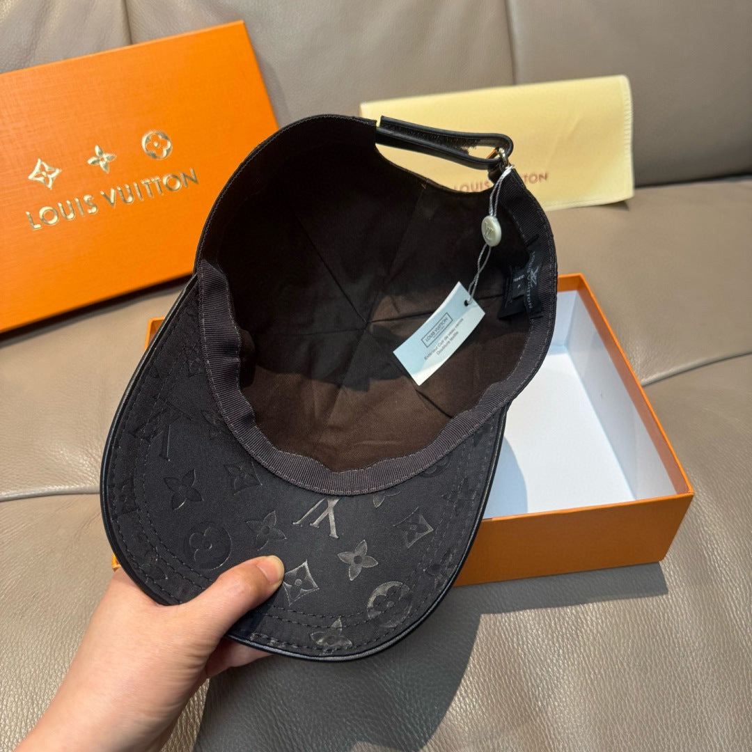 Louis Vuitton monogram baseball cap, showing interior lining and curved brim