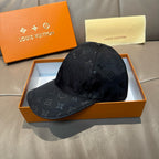Louis Vuitton monogram baseball cap in dark black with curved brim on display box