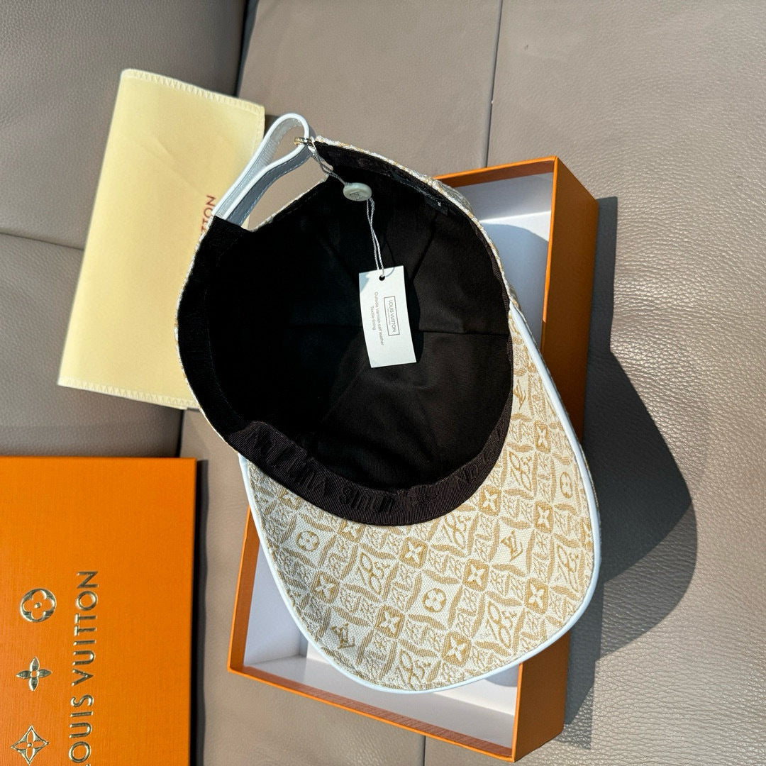 Louis Vuitton monogram baseball cap interior, black lining with hanging tag