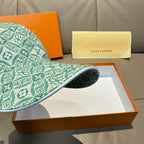 Louis Vuitton cap interior, green monogram brim with dark lining visible