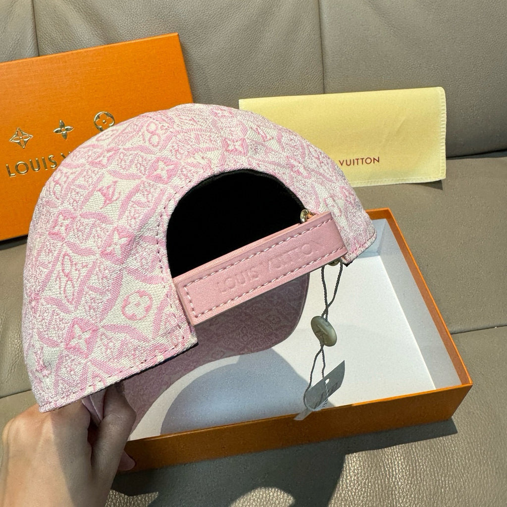Louis Vuitton pink monogram-pattern cap with pink strap and black interior