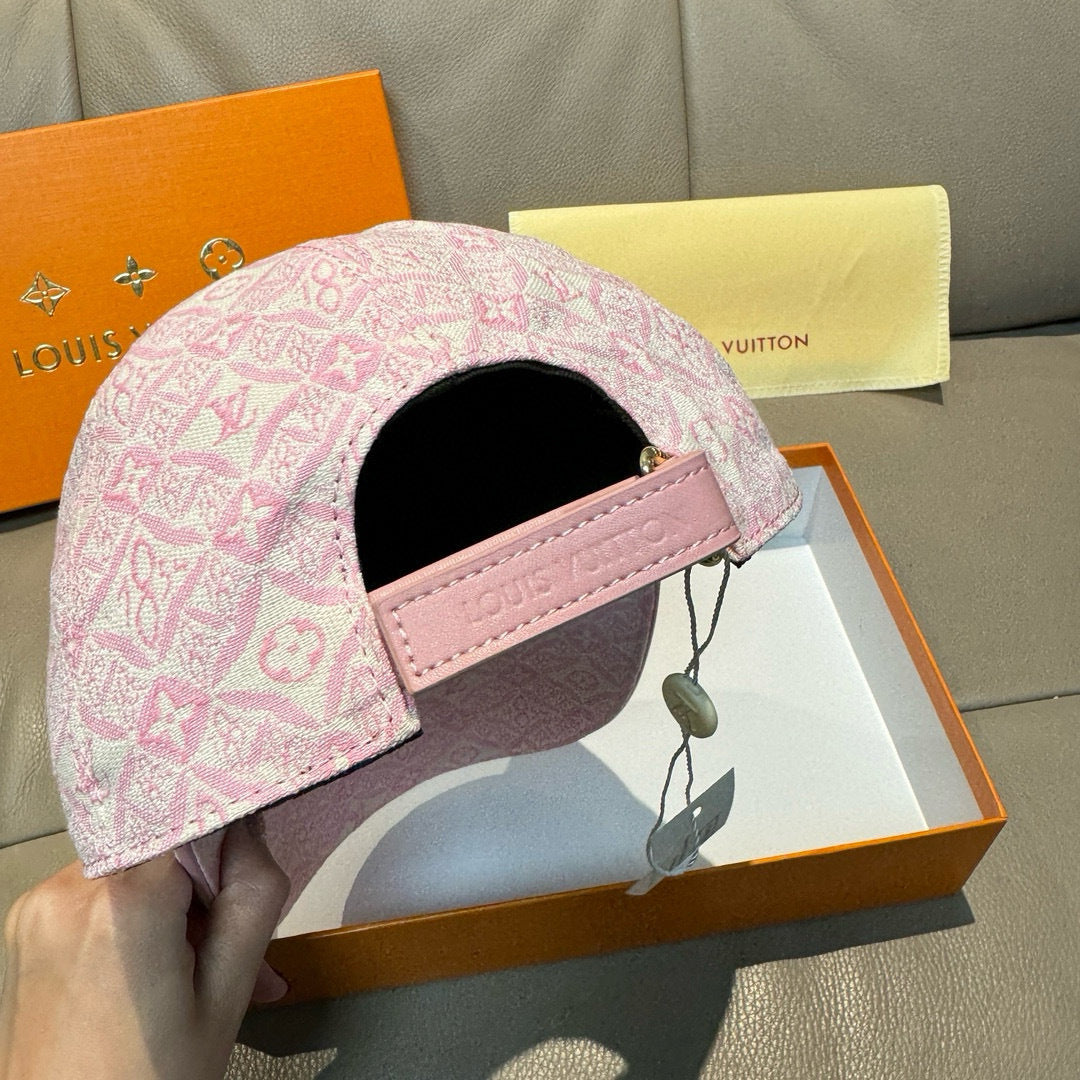 Louis Vuitton pink monogram-pattern cap with pink strap and black interior