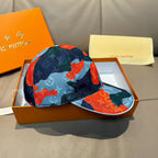 Patchwork baseball cap with curved brim and multicolor logo patches