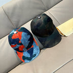 Multicolor blue and red logo baseball cap with top button and strap