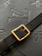 Louis Vuitton embossed dark leather strap with gold square buckle hardware