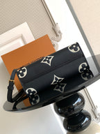 Louis Vuitton shoulder bag in dark with monogram print, top zipper and front panel details