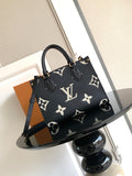Louis Vuitton tote bag in dark navy with monogram print, dual handles and shoulder strap