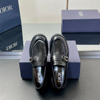 Dior unisex leather loafers with double-buckle strap, dark color