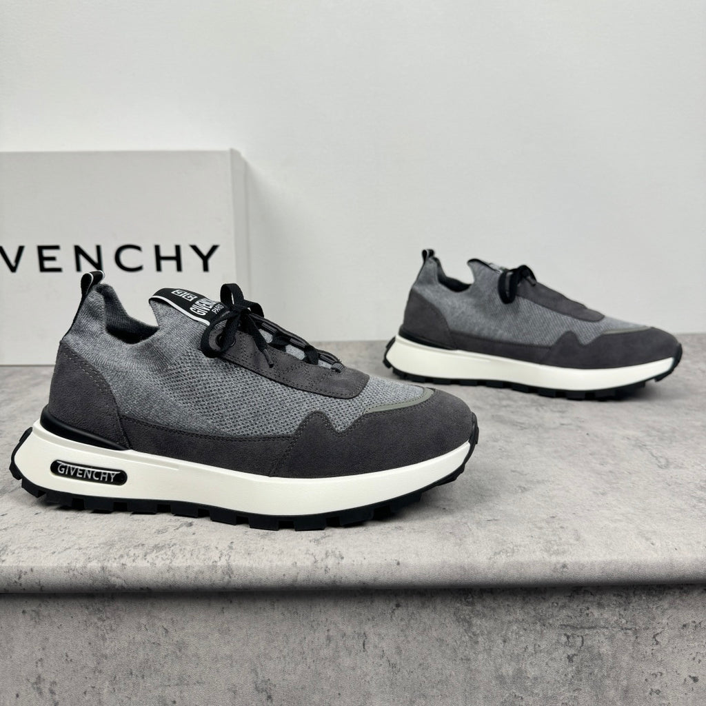 Givenchy luxury sneakers in dark gray mesh with black laces and white sole