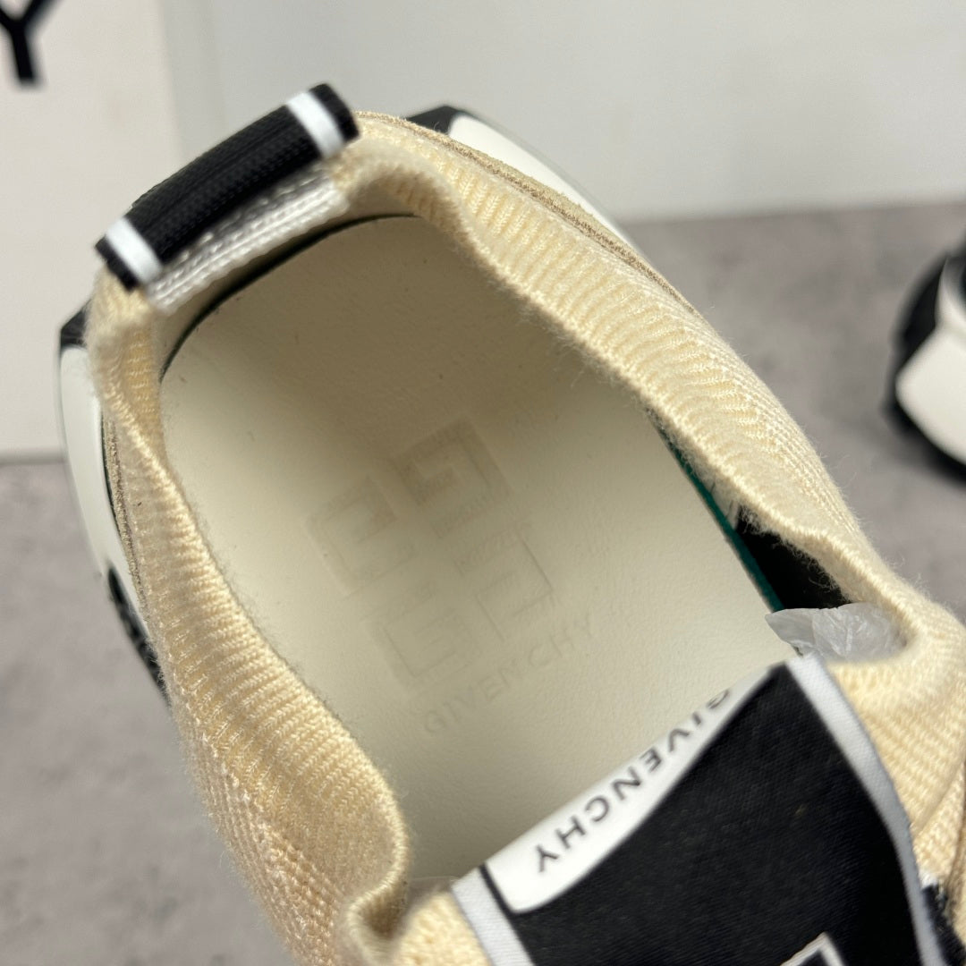 Givenchy luxury shoes, tan open-top sneaker showing interior lining and black trim