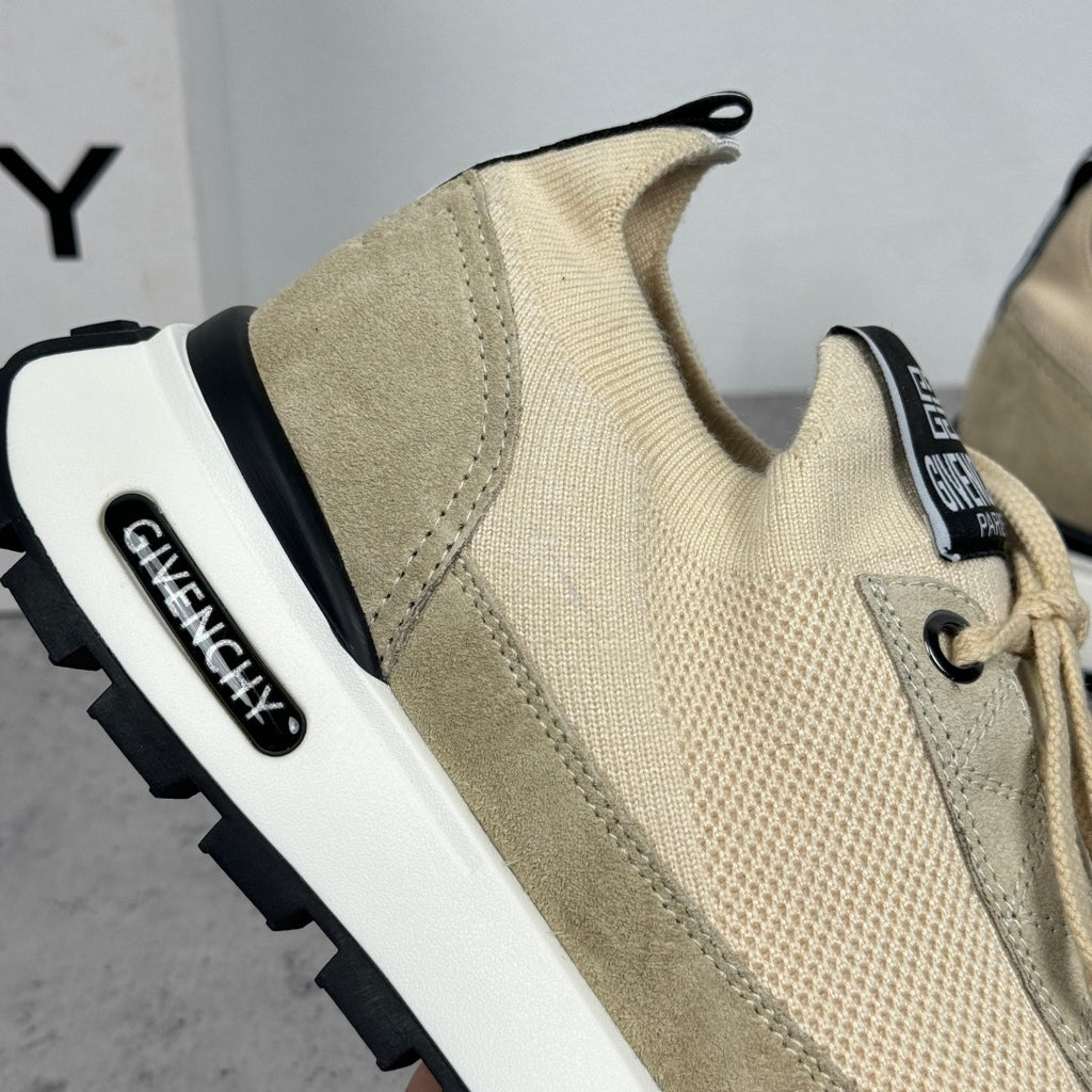 Givenchy luxury shoes, tan lace-up sneaker with black heel strap and contrast logo