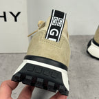 Givenchy luxury shoes, tan sneaker with black tread outsole and logo heel label