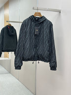 Hooded jacket with all-over Fendi FF pattern in dark blue and black