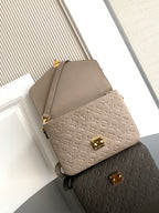 Louis Vuitton monogram crossbody bag in taupe with front flap panel and gold hardware