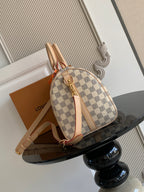 Louis Vuitton checkerboard bag with backpack-style straps and tan leather trim