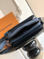 Louis Vuitton blue monogram zip-top bag with two rows of zippers