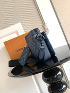 Louis Vuitton blue monogram crossbody bag with front buckle and shoulder strap
