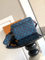 Louis Vuitton blue monogram shoulder bag with flap, crossbody strap and buckle