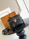 Black Louis Vuitton monogram crossbody bag with chain strap and gold zipper hardware