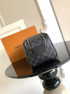 Louis Vuitton mini crossbody bag with flap pocket, dark Damier checkered canvas