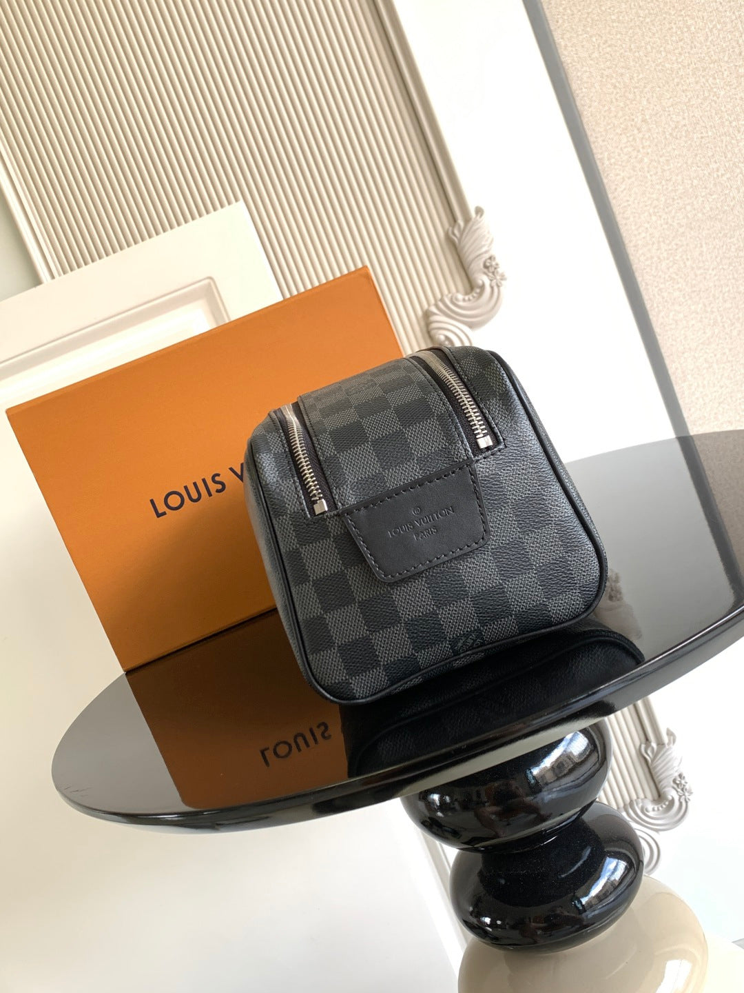 Louis Vuitton mini crossbody bag with flap pocket, dark Damier checkered canvas