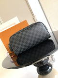 Louis Vuitton crossbody bag with dark Damier checkered canvas and black leather trim