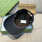 Gucci baseball cap interior view, dark GG jacquard with adjustable strap and lining
