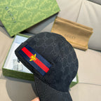 Gucci baseball cap, dark GG jacquard with blue-red web band and bee emblem on side