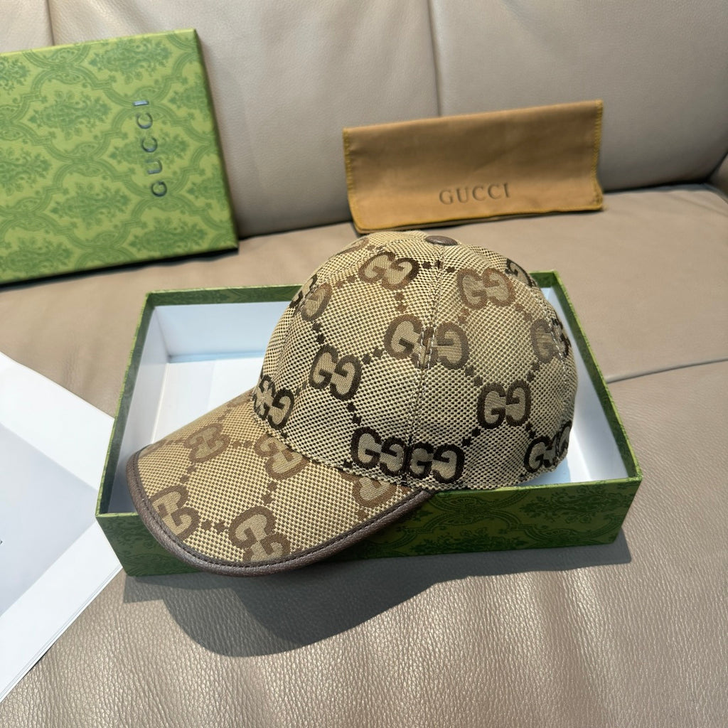 Beige Gucci baseball cap with allover GG logo pattern