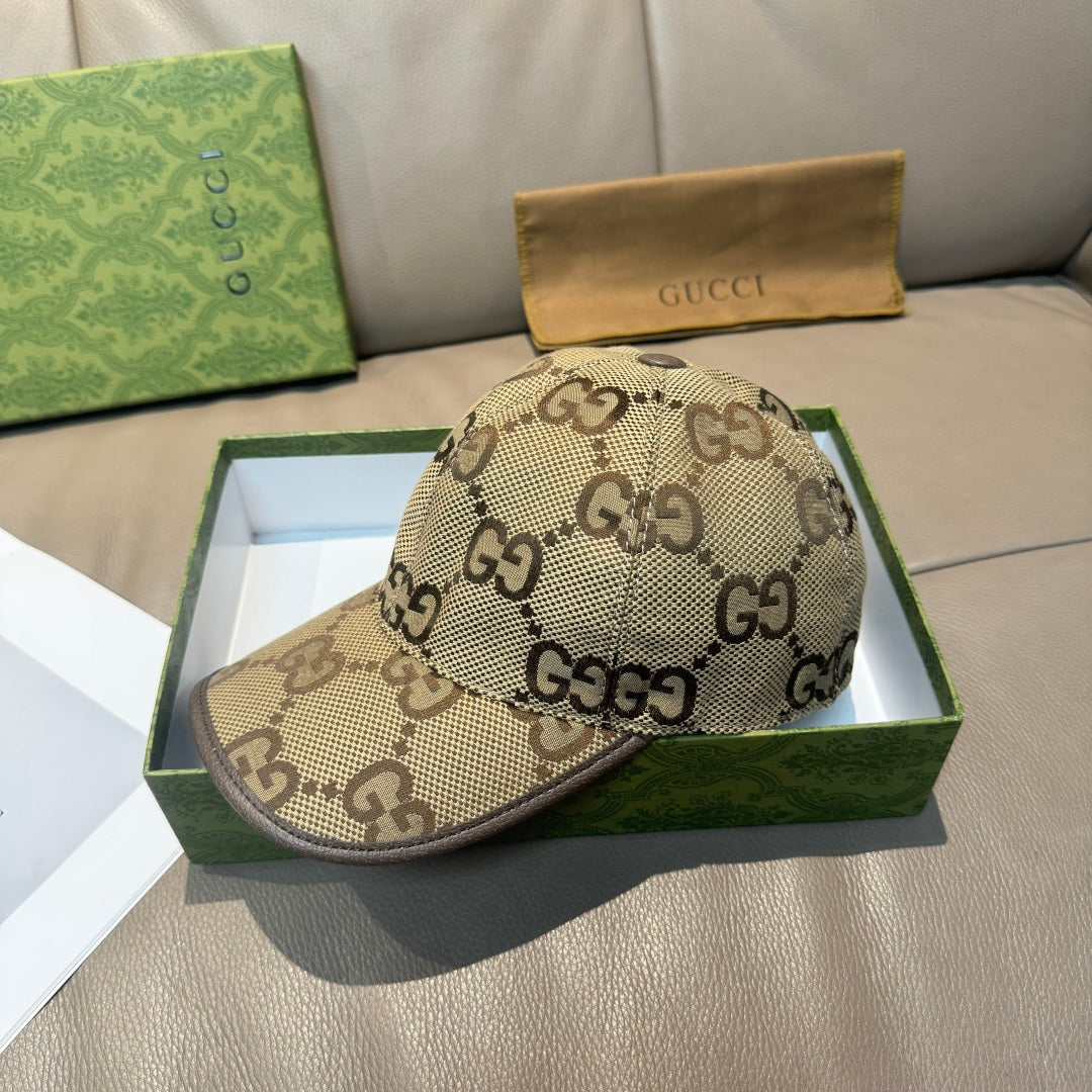 Beige Gucci baseball cap with allover GG logo pattern