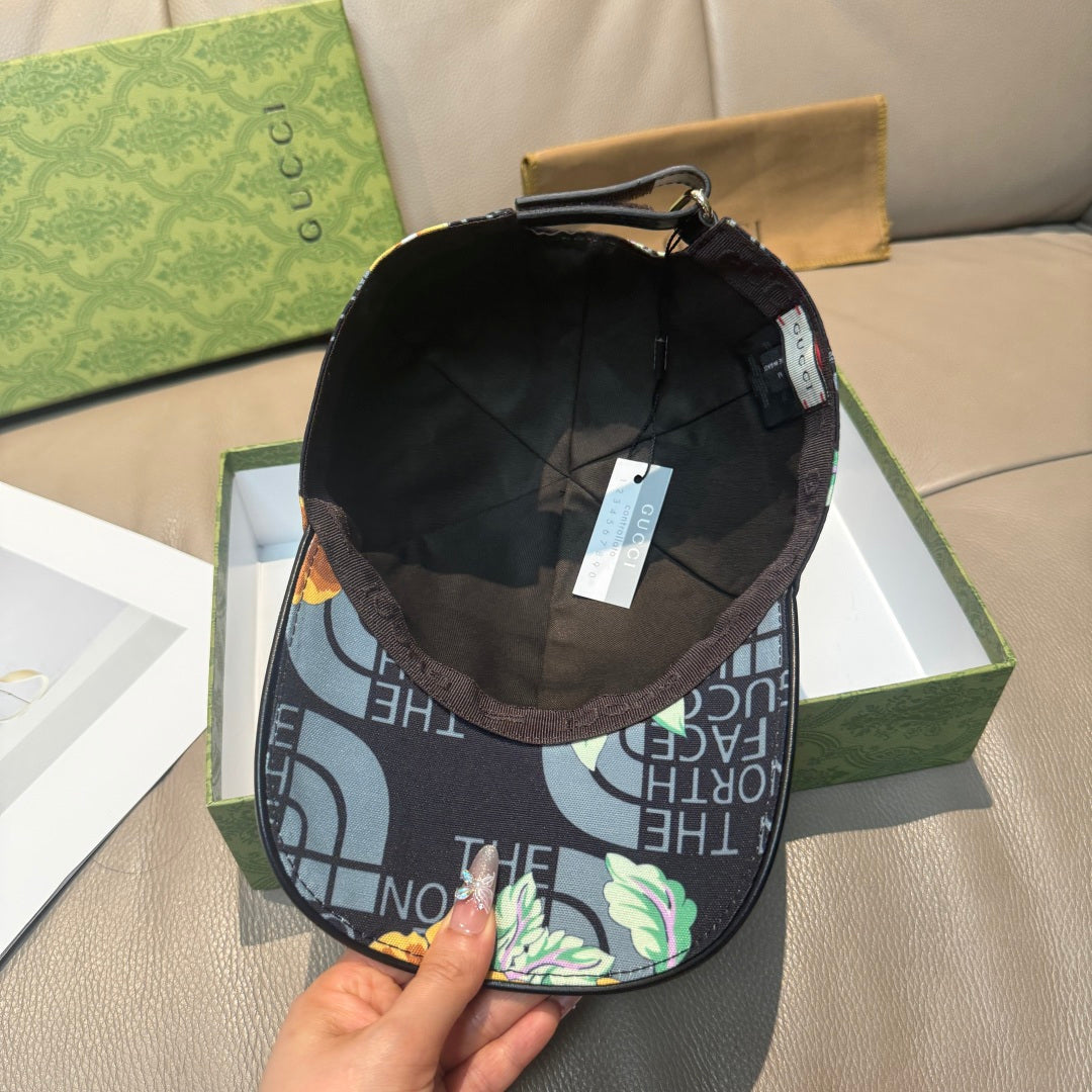 Gucci baseball cap interior, black crown lining with printed logo pattern