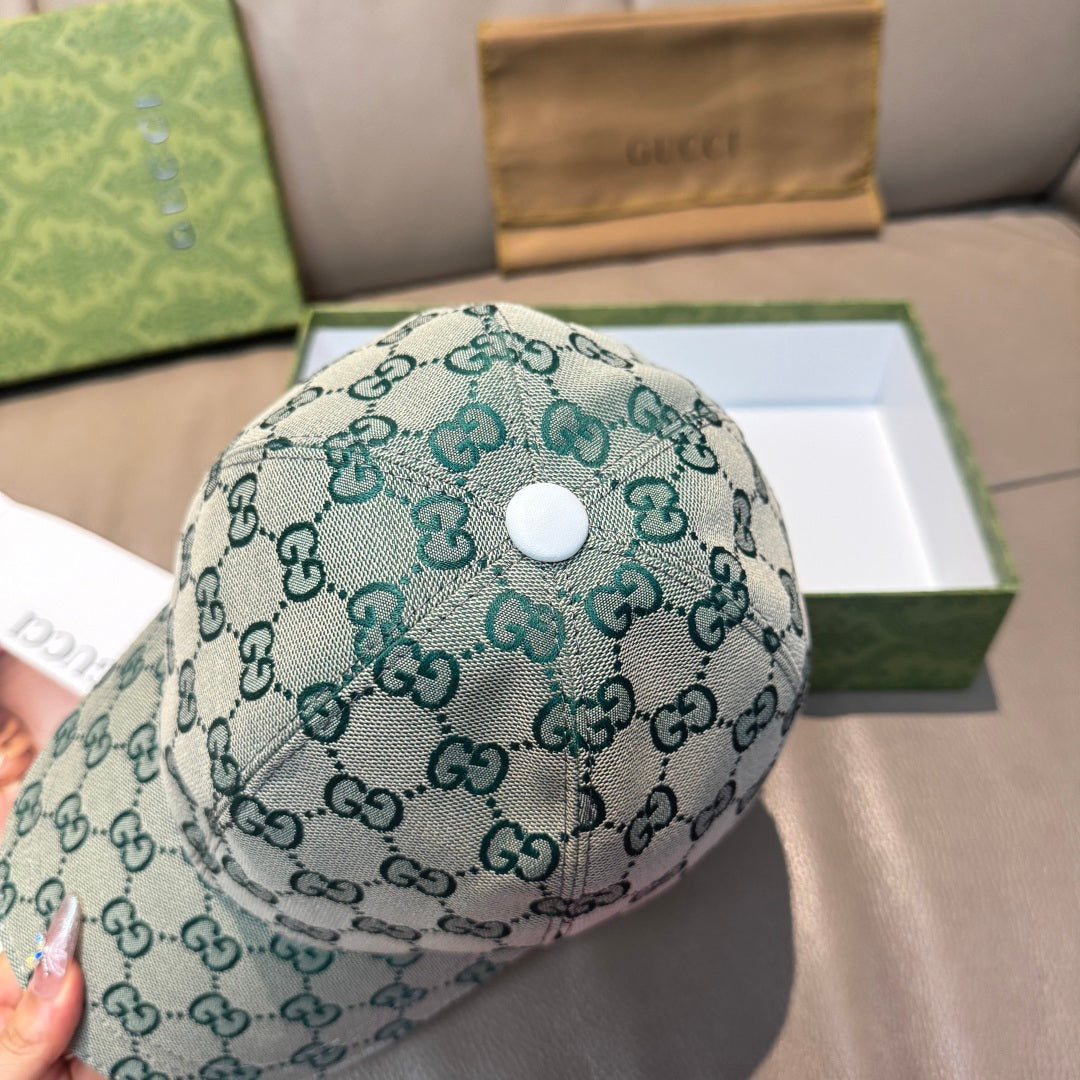 Gucci cap in light teal GG monogram canvas, front with round top button