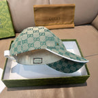Gucci cap in light teal GG monogram canvas, interior lining and size tag