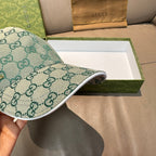 Gucci cap in light teal GG monogram canvas, curved brim edge and stitching