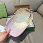 Gucci cap interior view with beige lining and pink edge trim