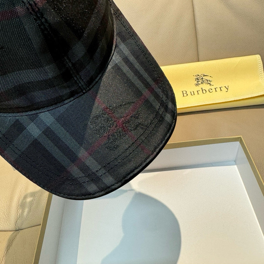 Plaid baseball cap brim, dark navy with red and gray check pattern