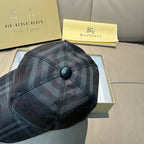 Plaid baseball cap top, dark navy with red and gray checks and round button