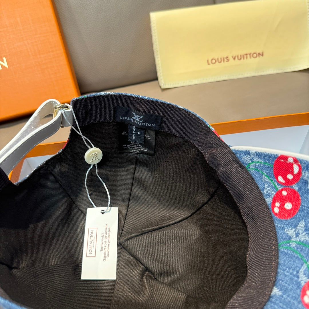 Black fabric cap lining with adjustable strap and Louis Vuitton label
