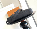 Louis Vuitton bag, dark structured tote with top handle loop and crossbody strap