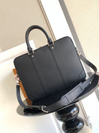 Louis Vuitton bag, dark tote with front panel stitching and crossbody strap