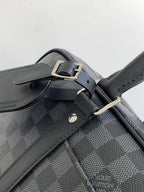 Louis Vuitton checkered bag strap with metal buckle and embossed logo, dark gray