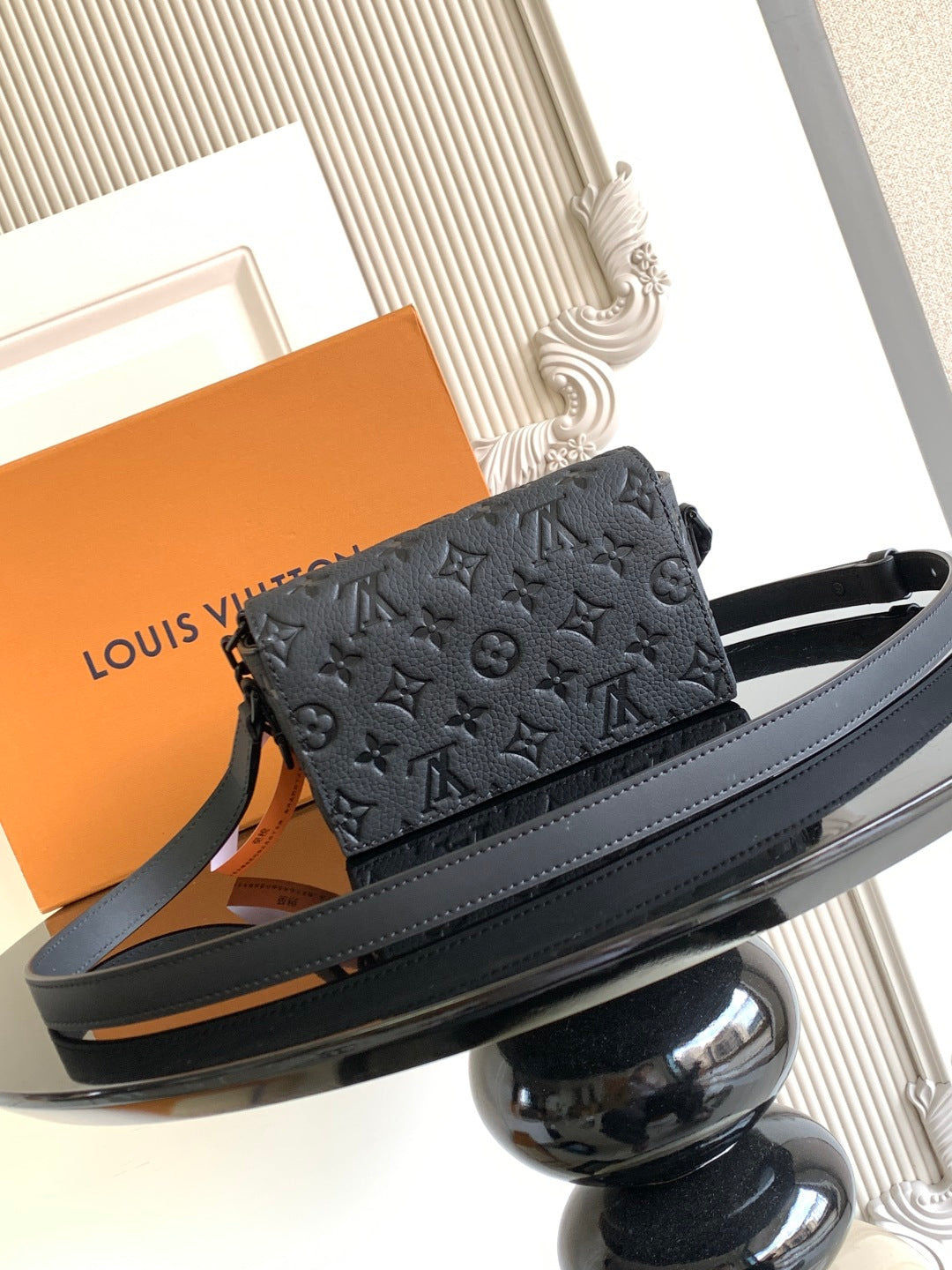 Louis Vuitton monogram crossbody bag in dark gray with wide strap