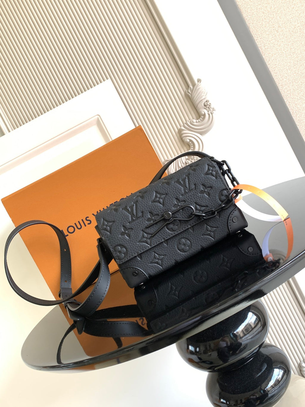 Louis Vuitton monogram crossbody bag in dark gray, front flap and adjustable strap